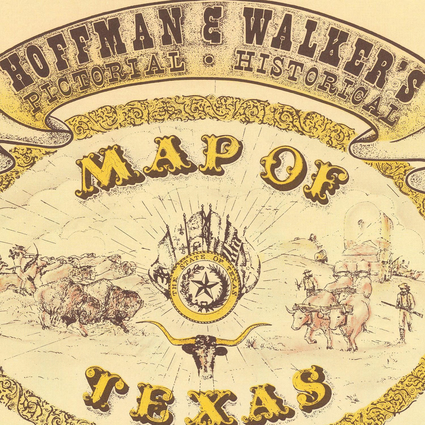 Very Large Map of Texas by Hoffman & Walker, 1965: Historical, Alamo, Galveston, Chisholm Trail, Spanish Explorers