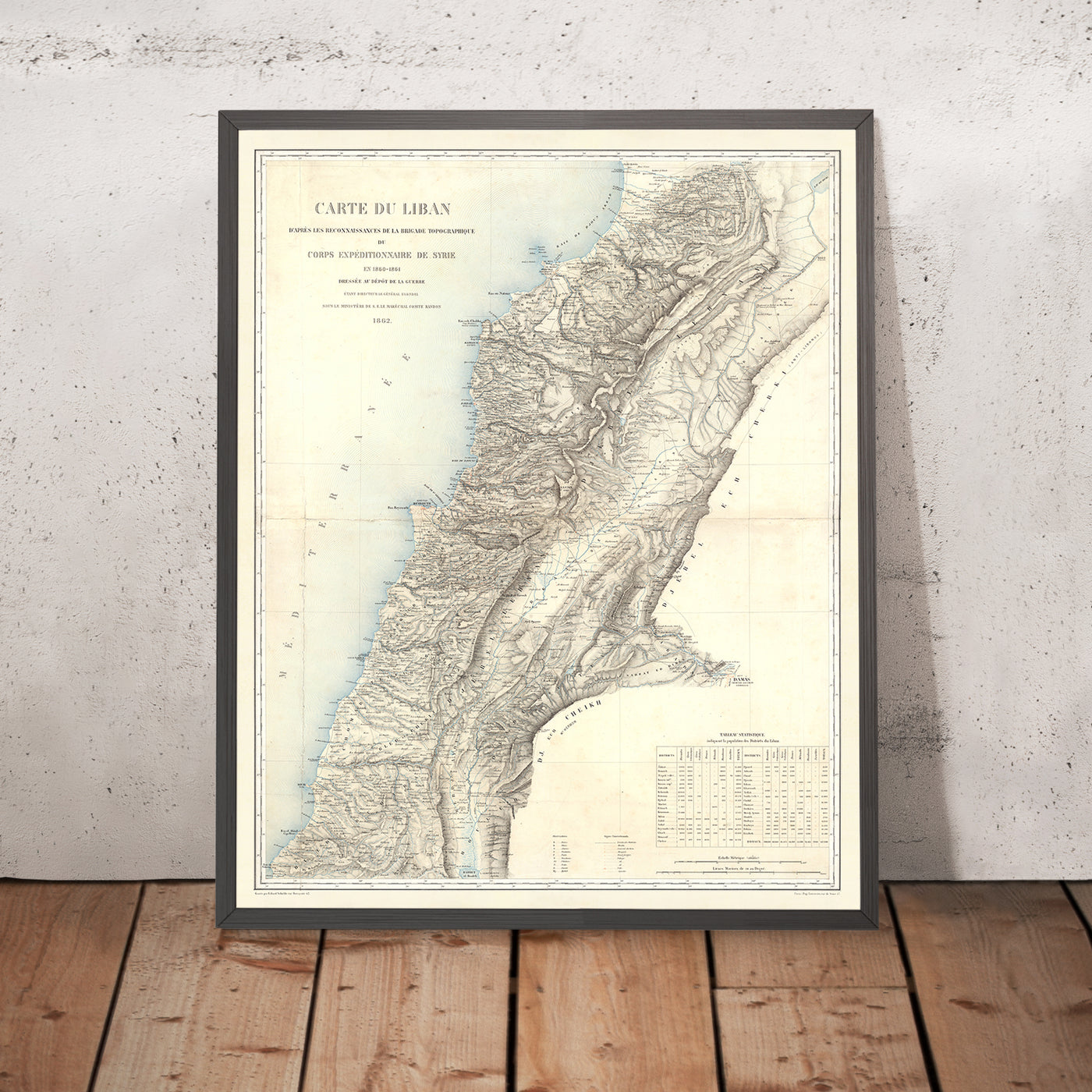 Old Map of Lebanon by Depot De La Guerre, 1862: Beirut, Tripoli, Sidon, Tyre, Byblos