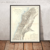 Antica mappa del Libano di Depot De La Guerre, 1862: Beirut, Tripoli, Sidone, Tiro, Biblo 