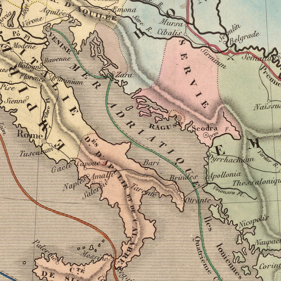 Mappa antica delle Crociate in Europa e in Medio Oriente, 1838: Itinerari, Antiochia, Gerusalemme, Costantinopoli, Terra Santa 