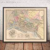 Mapa antiguo de las Cruzadas en Europa y el Medio Oriente, 1838: Rutas, Antioquía, Jerusalén, Constantinopla, Tierra Santa 
