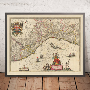 Old Map of Liguria & Republic of Genoa by Visscher, 1690: La Spezia, Nice, Turin, Sanremo, Maritime Alps Natural Park