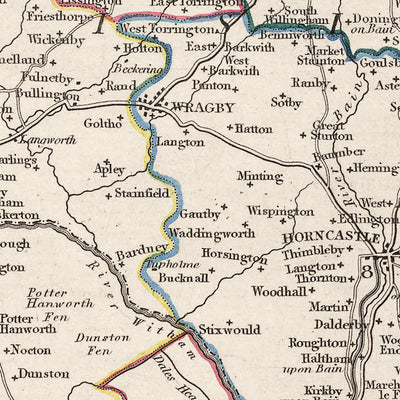 Old Map of Lincolnshire by Samuel Lewis, 1844: Boston, Grimsby, Spalding, Stamford, Louth
