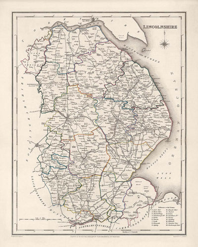 Old Map of Lincolnshire by Samuel Lewis, 1844: Boston, Grimsby, Spalding, Stamford, Louth