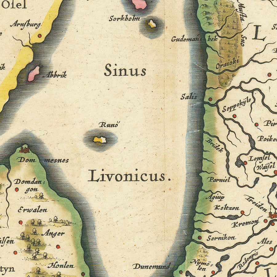 Mappa antica del Baltico di Blaeu, 1644: Stoccolma, Helsinki, Riga, Tallinn, Vilnius 