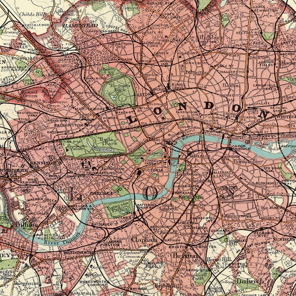 Old Map of Greater London, 1922: Thames, Small Scale, Suburbs