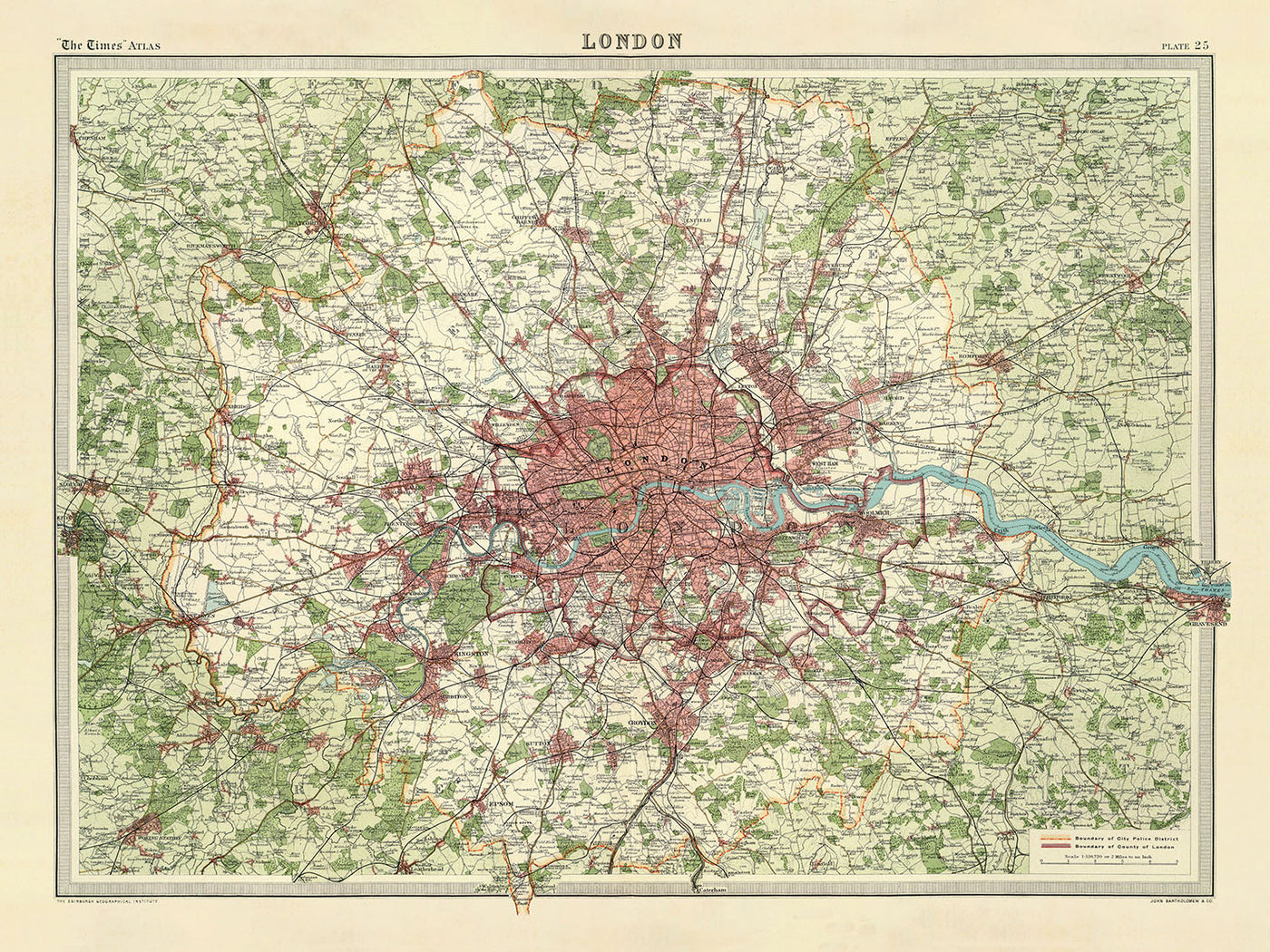 Mapa antiguo de Londres, 1922: Támesis, Parlamento, Palacio de Buckingham, Torre de Londres, Museo Británico.