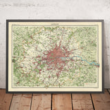 Alte Karte von Groß-London, 1922: Themse, Kleinmaßstab, Vororte 