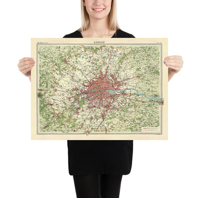 Mapa antiguo de Londres, 1922: Támesis, Parlamento, Palacio de Buckingham, Torre de Londres, Museo Británico.