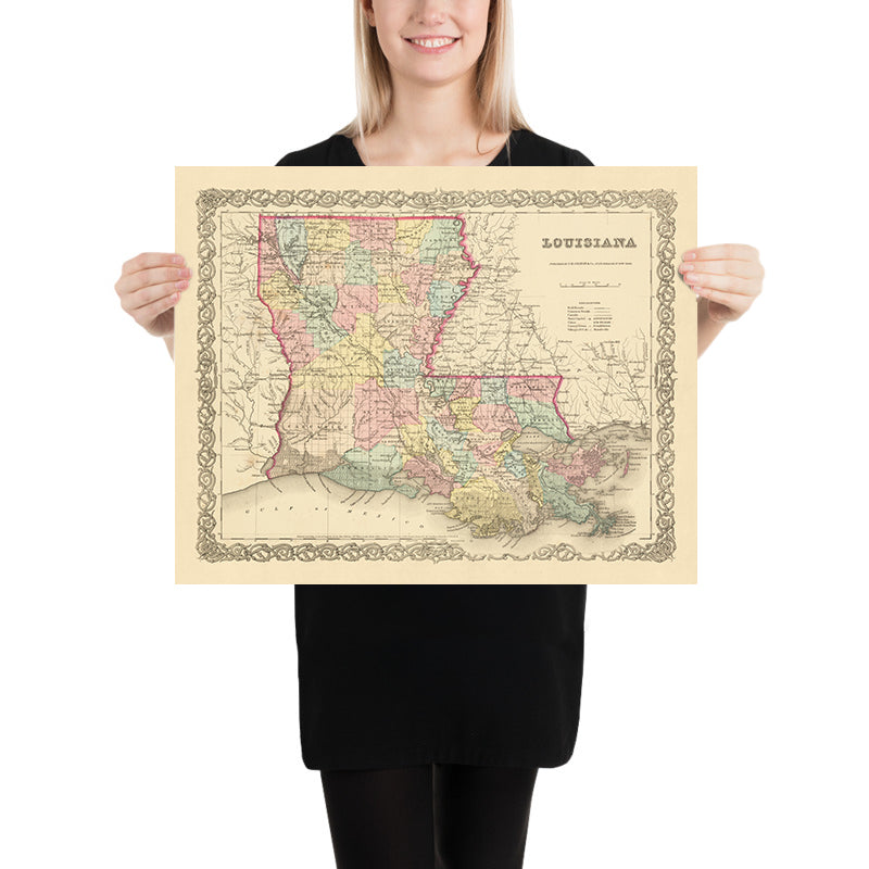 Old Map of Louisiana by J.H. Colton, 1855: New Orleans, Baton Rouge, S ...