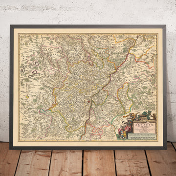 Old Map of Lower Alsace by Visscher, 1690: Strasbourg, Karlsruhe, Pforzheim, Speyer, North Vosges Reserve