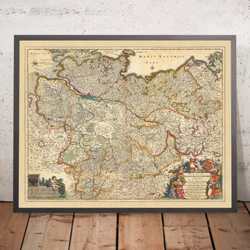 Old Map of Lower Saxony by Visscher, 1690: Hamburg, Berlin, Bremen, Hanover, Mecklenburg Elbe Valley
