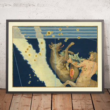 Ancienne carte des étoiles du Loup et du Centaure (Wolf et Centaur) par Johann Bayer, 1603 - Carte des constellations célestes 