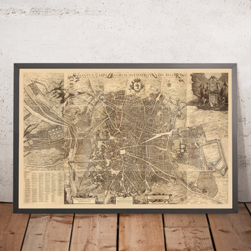 Rare Old Large Map of Madrid by Teixeira, 1656: Plaza Mayor, Calle Mayor, Calle de Alcalá, Major Churches, Convents