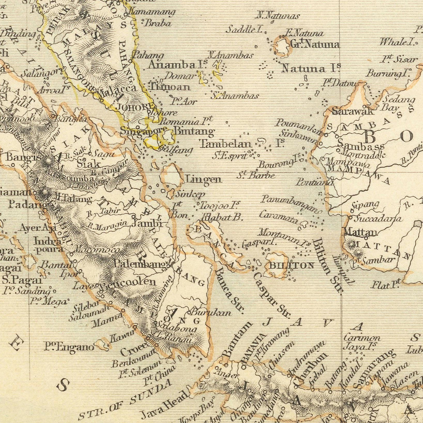Mapa antiguo del archipiélago malayo de Tallis & Rapkin, 1851: Borneo, Java, Sumatra, Filipinas, Nueva Guinea