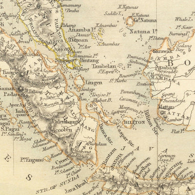 Mapa antiguo del archipiélago malayo de Tallis & Rapkin, 1851: Borneo, Java, Sumatra, Filipinas, Nueva Guinea