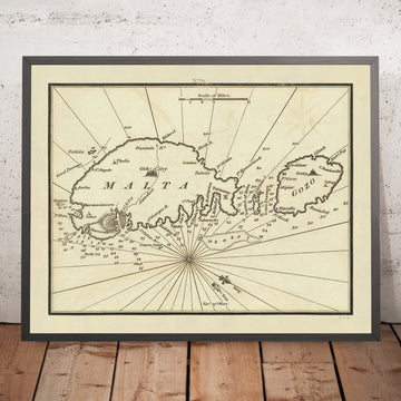 Old Malta and Gozo Nautical Chart by Heather, 1802: Detailed Coastlines, Soundings, Compass Rose