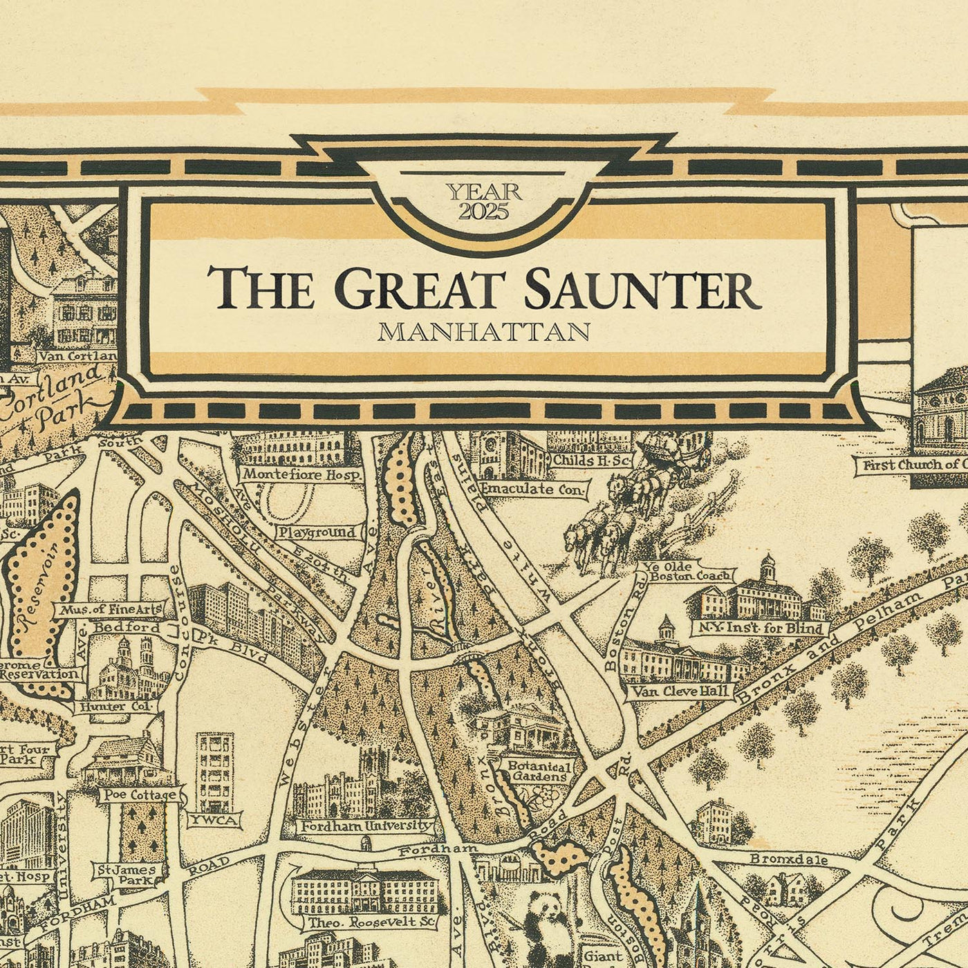 Manhattan: The Great Saunter, Route Map by The Unique Maps Co. and Chase, 1939: Personalisable, Central Park, Statue of Liberty, Empire State Building, Harlem