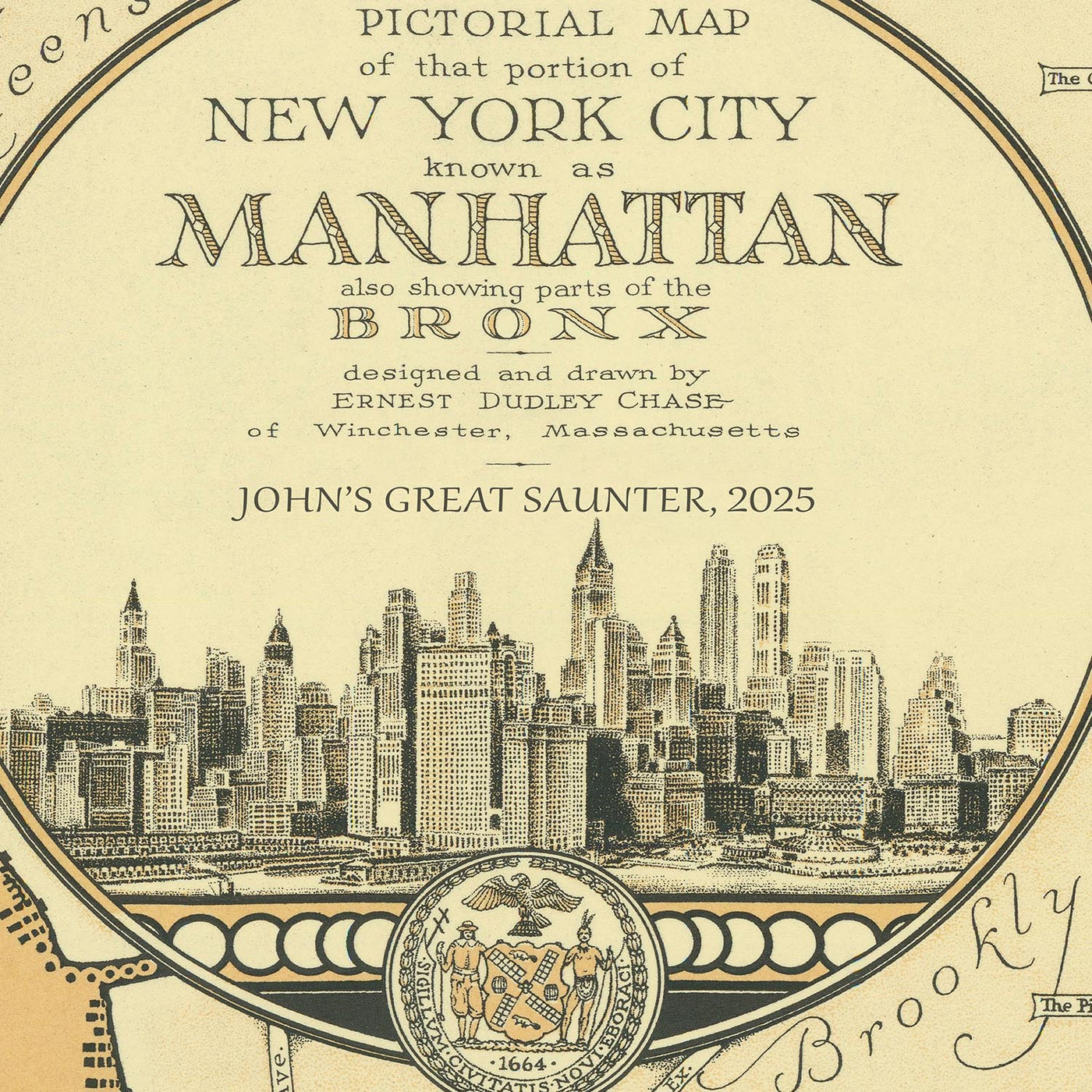 Manhattan: The Great Saunter, Route Map by The Unique Maps Co. and Chase, 1939: Personalisable, Central Park, Statue of Liberty, Empire State Building, Harlem