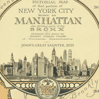 Manhattan: The Great Saunter, Route Map by The Unique Maps Co. and Chase, 1939: Personalisable, Central Park, Statue of Liberty, Empire State Building, Harlem