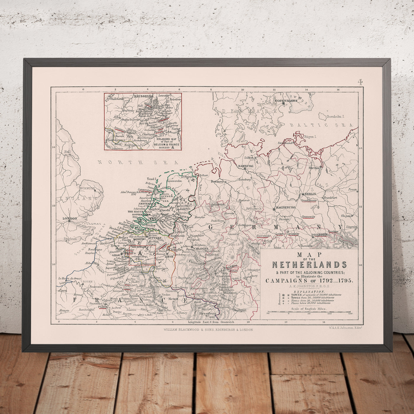 Old Map of Napoleon’s Campaigns in the Netherlands, 1792: Amsterdam, Brussels, Paris, Routes, Battles