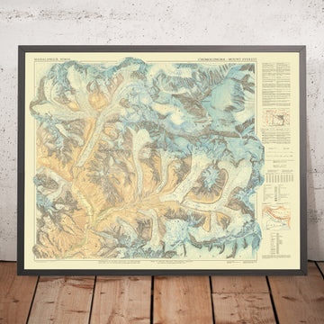 Alte Karte der Region des Mount Everest von Schneider, 1957: Everest, Khumbu-Gletscher, Lhotse, Nuptse, Südgrat 