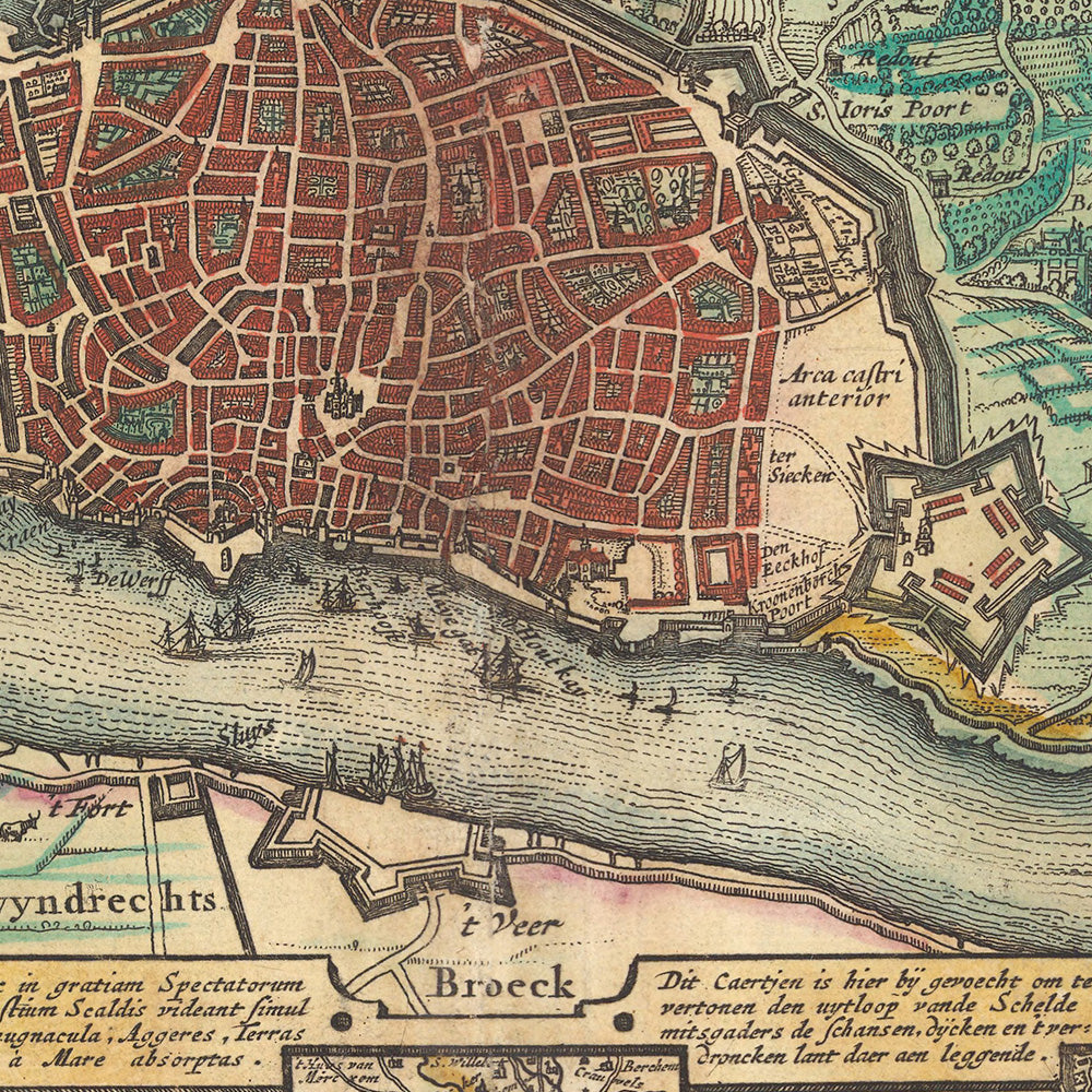 Old Map of Antwerp by Visscher, 1690: Antwerp, Bergen op Zoom, Hoogerheide, Stabroek, Drowned Land of Saeftinghe