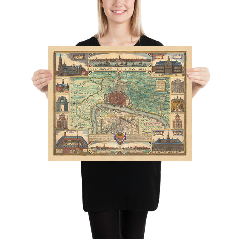 Vecchia mappa di Anversa di Visscher, 1690: Anversa, Bergen op Zoom, Hoogerheide, Stabroek, Terra sommersa di Saeftinghe 