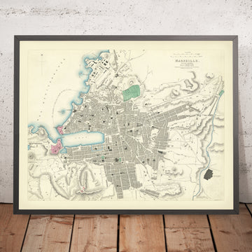 Old Map of Marseille, 1870: Vieux-Port, Fort Saint-Jean, Fort Saint-Nicolas, Palais Longchamp, Parc Borély