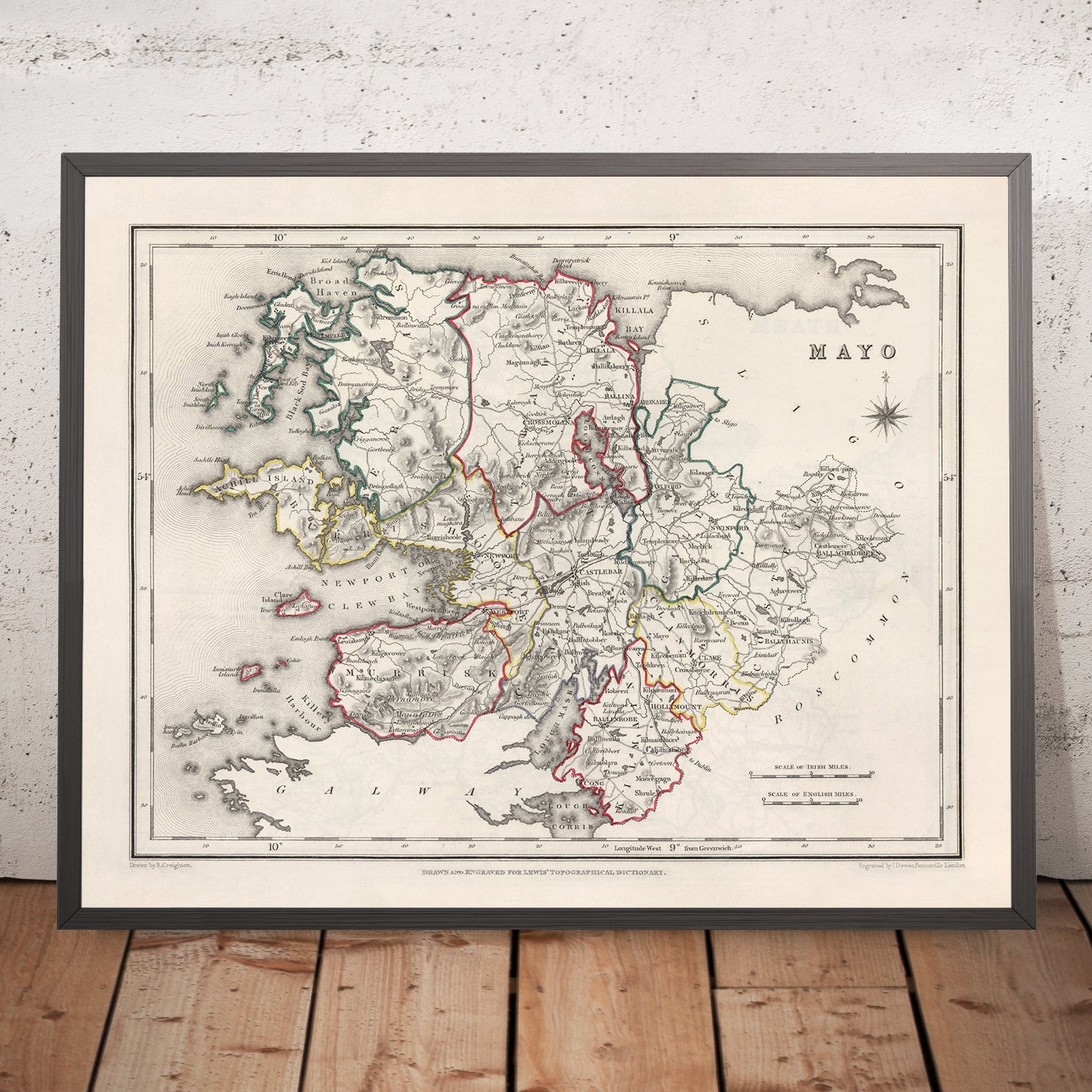 Old Map of County Mayo by Samuel Lewis, 1844: Westport, Ballina, Castl ...