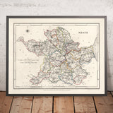 Alte Karte des County Meath von Samuel Lewis, 1844: Navan, Trim, Kells, Athboy, Hügel von Tara 