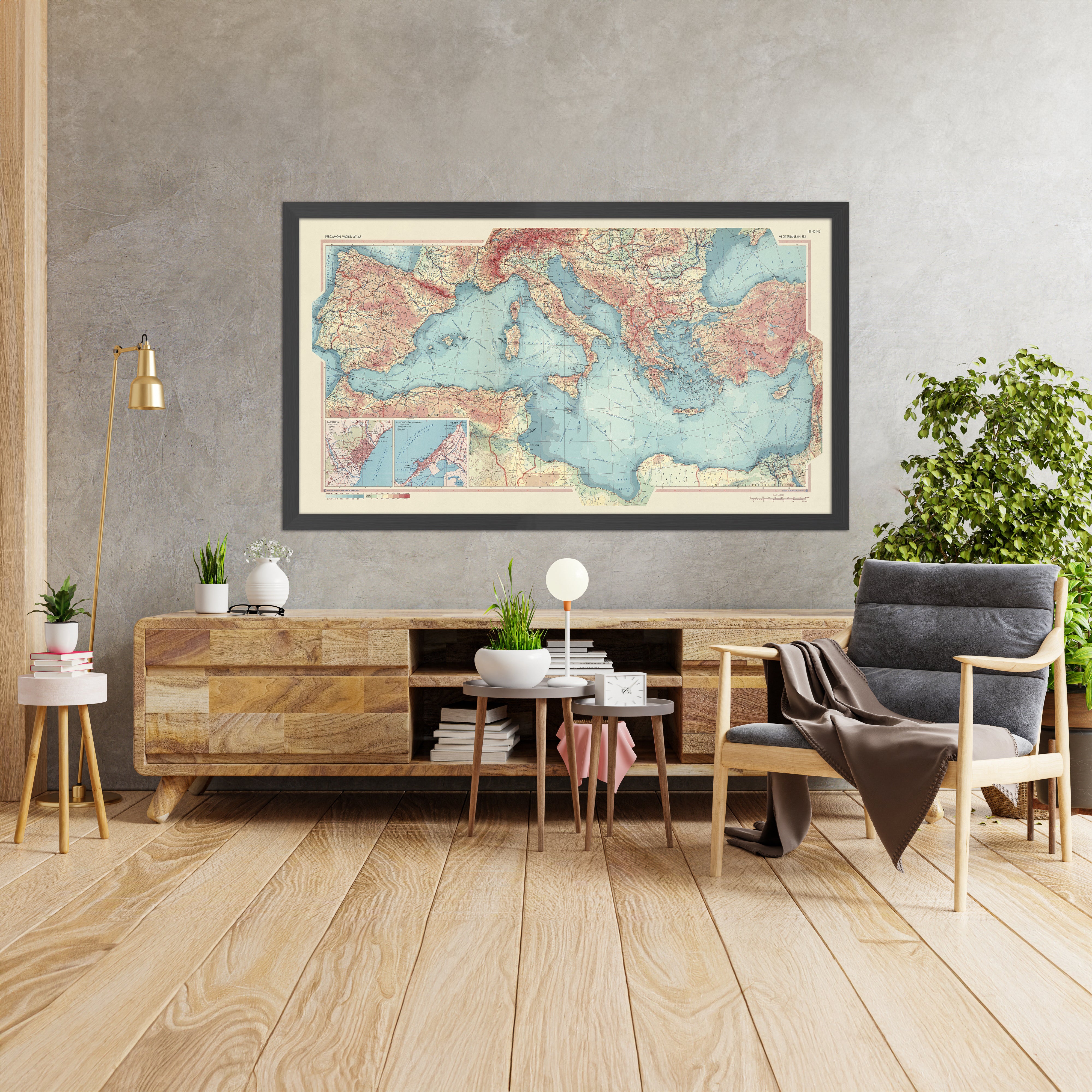 Old World Map of the Mediterranean Sea & Countries, 1967: From Gibralt ...
