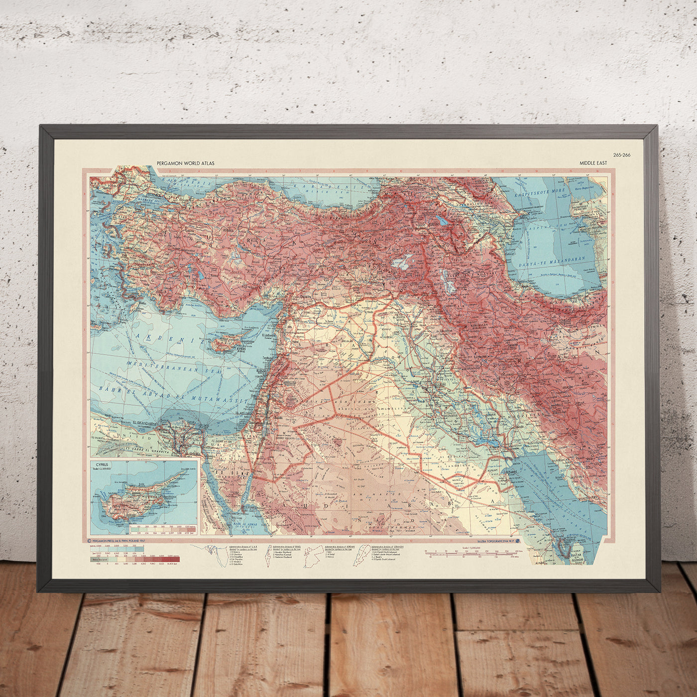 Old Map of the Middle East, 1967: Turkey, Iran, Iraq, Cyprus, Israel, Jordan