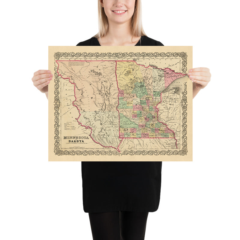 Alte Karte von Minnesota und Dakota von Colton, 1860: St. Paul, Minneapolis, St. Anthony, Mendota und Pembina