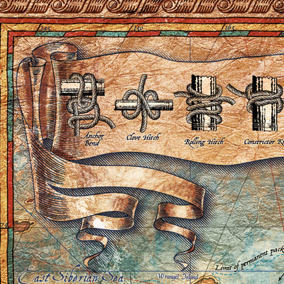 Antique Modern World Map by Ray&Co, 2025: Ship Flags, Knots