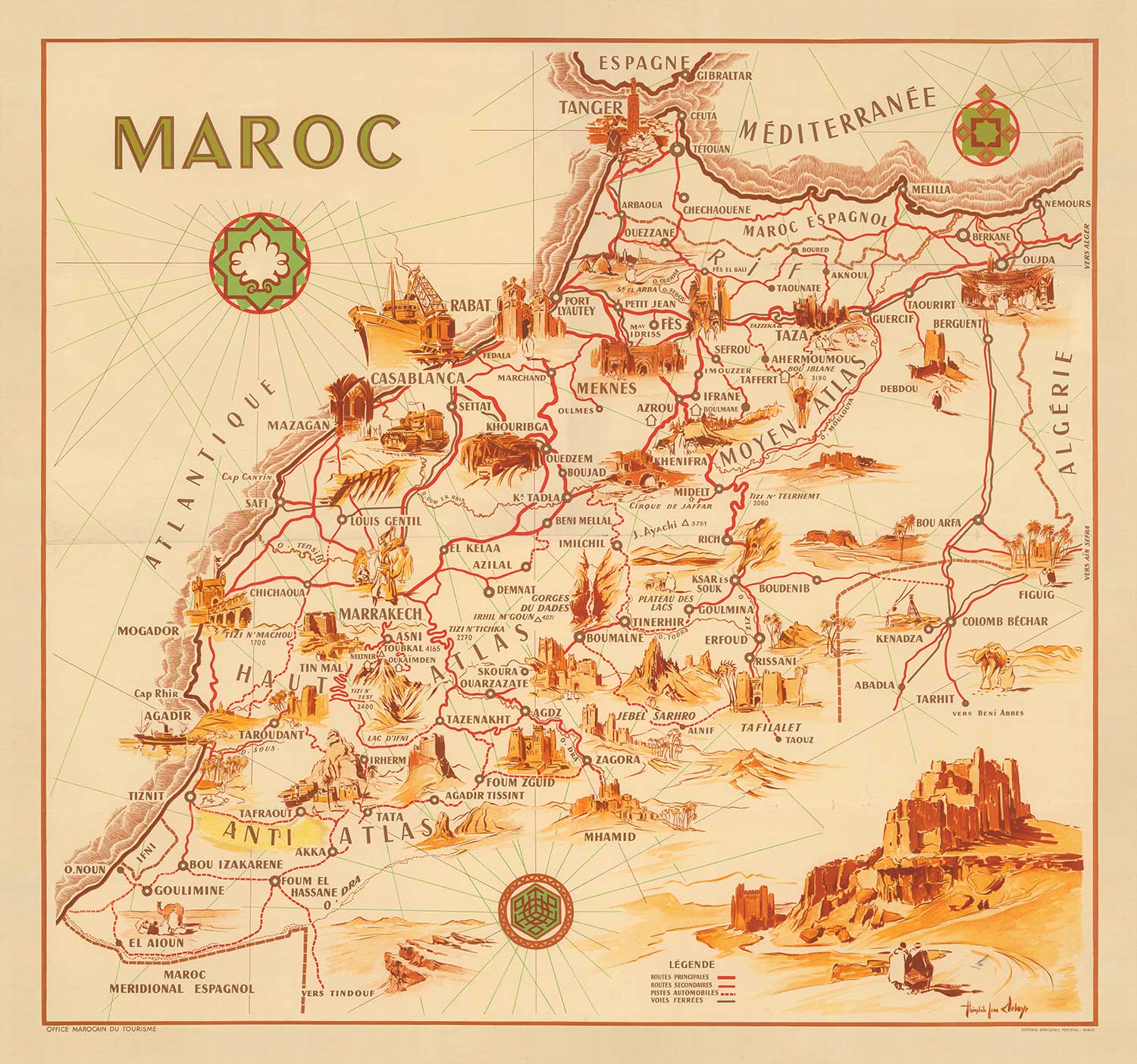 Old Map of Morocco by Theophile-Jean Delaye in 1950 - Casablanca, Raba ...