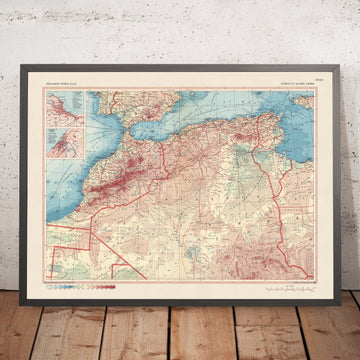 Mapa antiguo del noroeste de África, 1967: Marruecos, Argelia, Túnez, desierto del Sahara, Sahara Occidental 