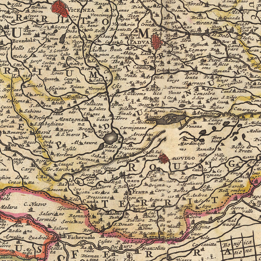 Antiguo mapa del dominio veneciano de Visscher, 1690: Bolonia, Florencia, Venecia, San Marino, Parco Alto Garda Bresciano