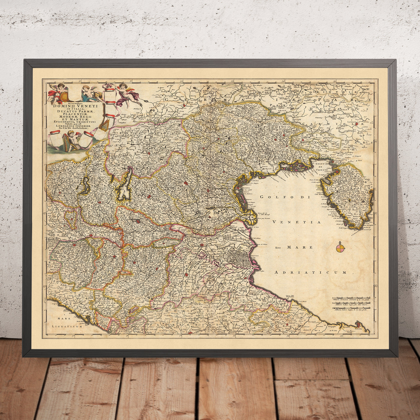 Alte Karte der venezianischen Herrschaft von Visscher, 1690: Bologna, Florenz, Venedig, San Marino, Parco Alto Garda Bresciano