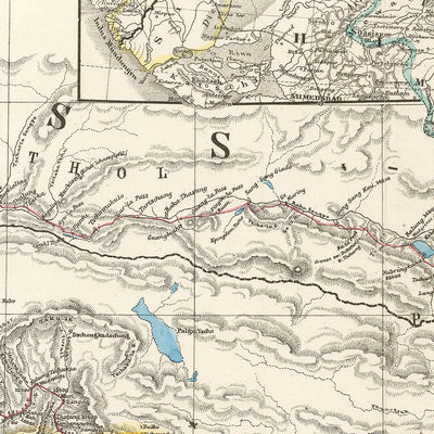 Ancienne carte de l'Himalaya par Petermann, 1868 : Everest, K2, Sikkim, Bhoutan, Tibet