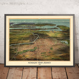 Old Birdseye Map of Newark by Landis, 1916: Manhattan, Newark Harbor, Railways, New York Bay
