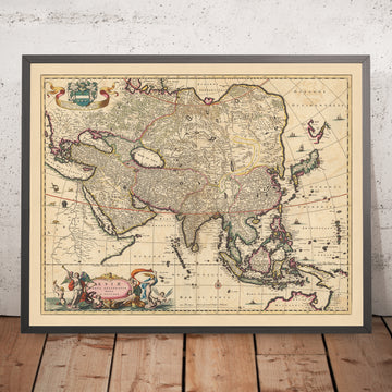 Old Map of Asia by Visscher, 1690: Middle East, East Asia, Central Asia, South Asia, Southeast Asia