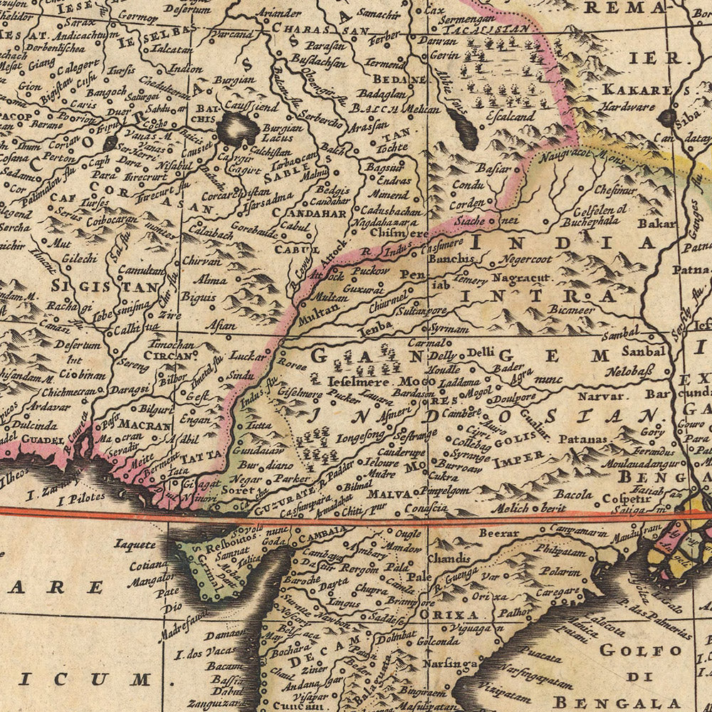 Ancienne carte de l'Asie par Visscher, 1690 : Moyen-Orient, Asie de l'Est, Asie centrale, Asie du Sud, Asie du Sud-Est