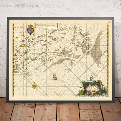 Old Naval Chart from Cape Cod to Newfoundland by Seller, 1674: New England, Nova Scotia, Avalon Peninsula
