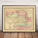 Old map of New Mexico & Utah by J.H. Colton, 1856: Santa Fe, Albuquerque, Provo, Salt Lake City, St. George