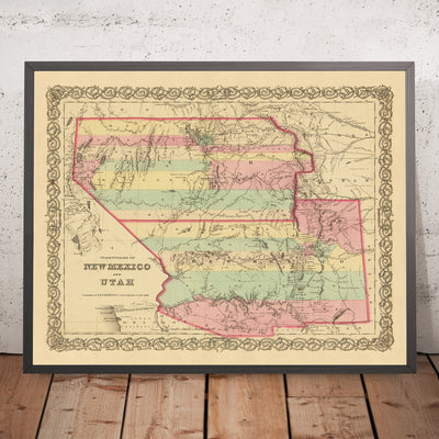 Alte Karte von New Mexico und Utah von JH Colton, 1856: Santa Fe, Albuquerque, Provo, Salt Lake City, St. George