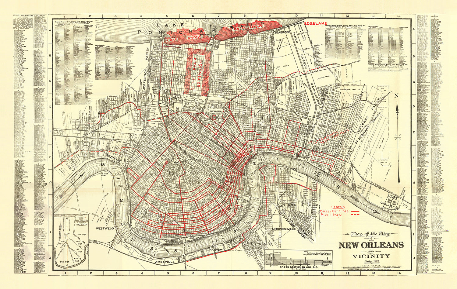 1925 Map Old Map of New Orleans by Guilot & Adam, 1925: French Quarter, Treme ...
