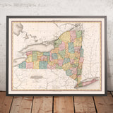 Old Map of New York State by Tanner, 1819: New York City, Albany, West Point, Plattsburgh, & Lake Champlain