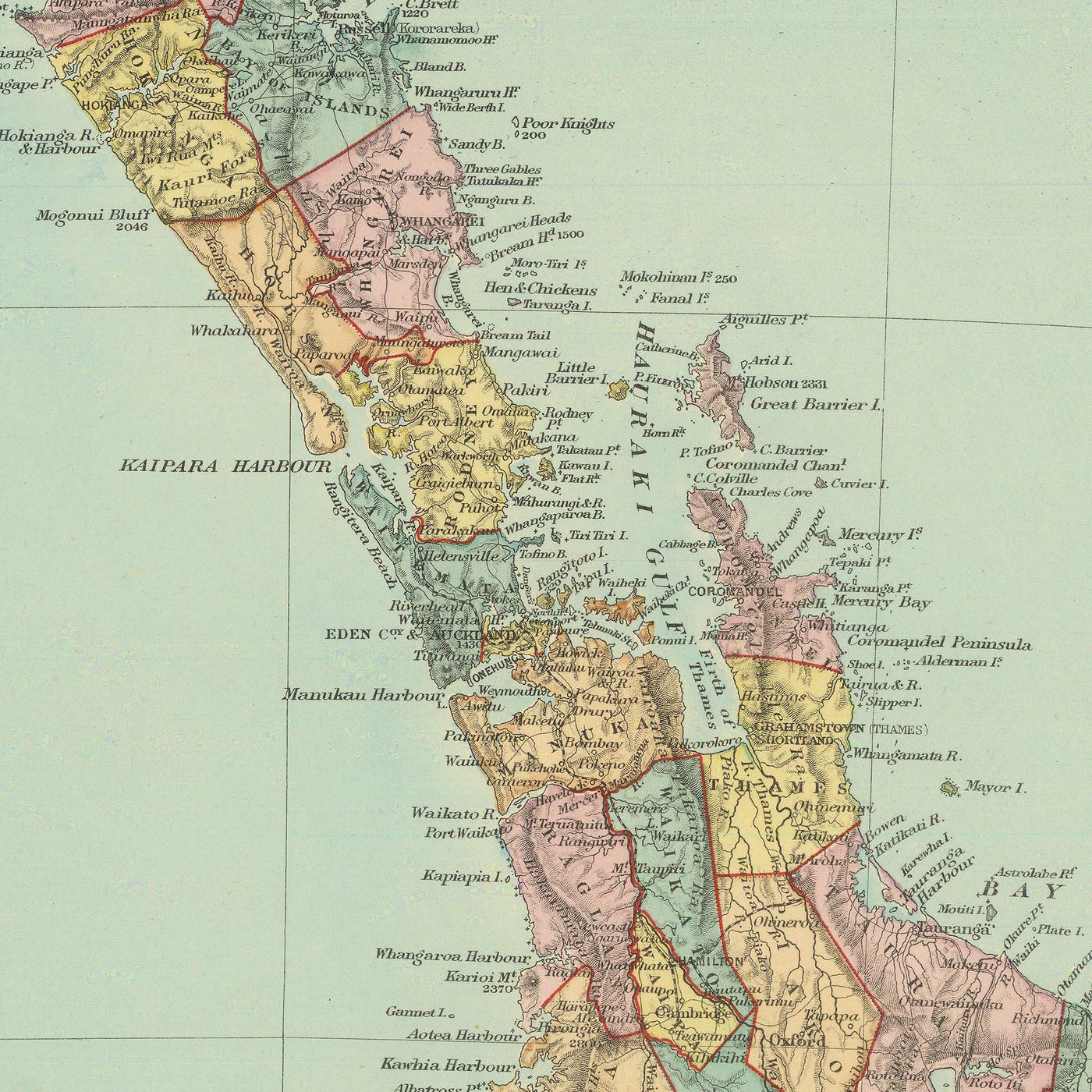 Ancienne carte de la Nouvelle-Zélande par Stanford, 1887 : Auckland, Wellington, Alpes du Sud, Île Stewart, Comtés 