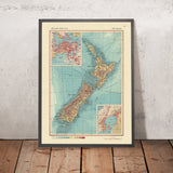 Alte Karte von Neuseeland, 1967: Auckland, Wellington, Nordinsel, Südinsel, Cookstraße 